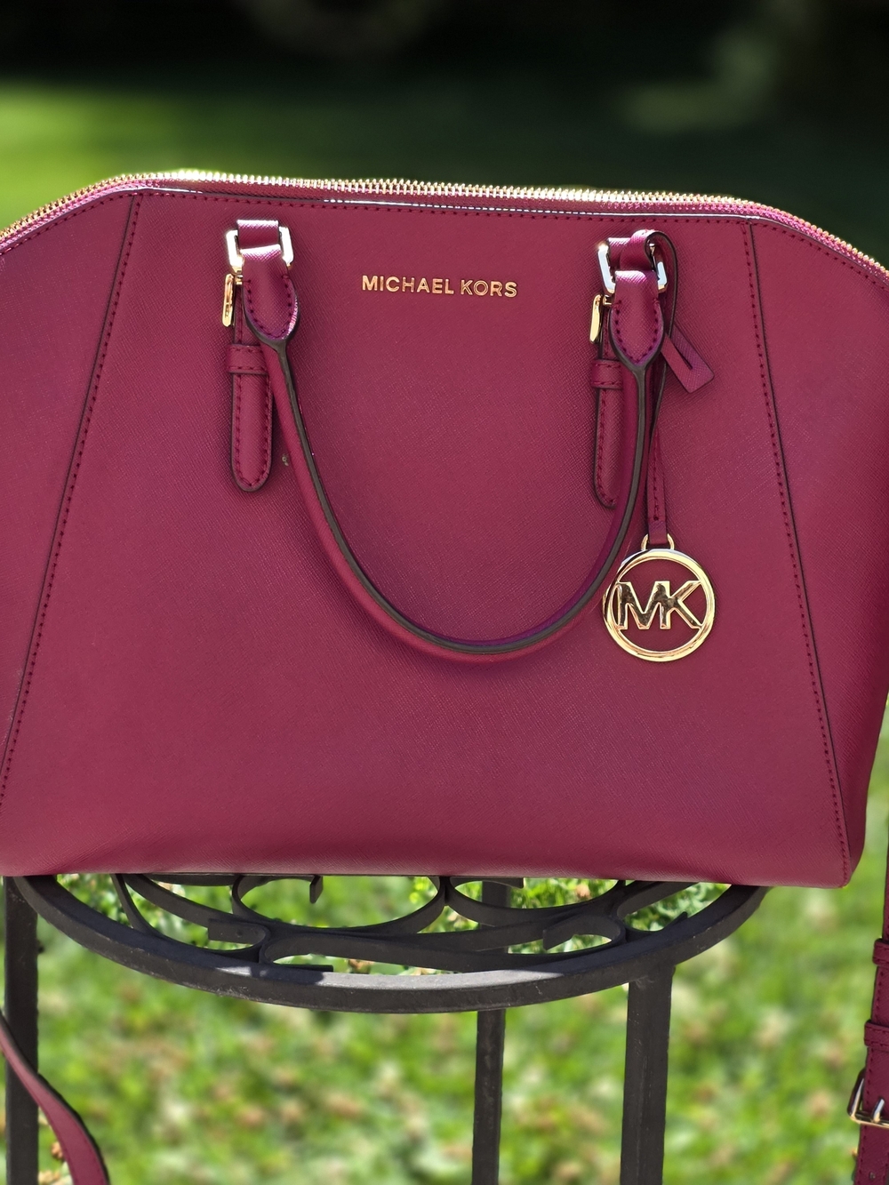 Michael Kors Fuchsia Saffiano Satchel with Gold Hardware